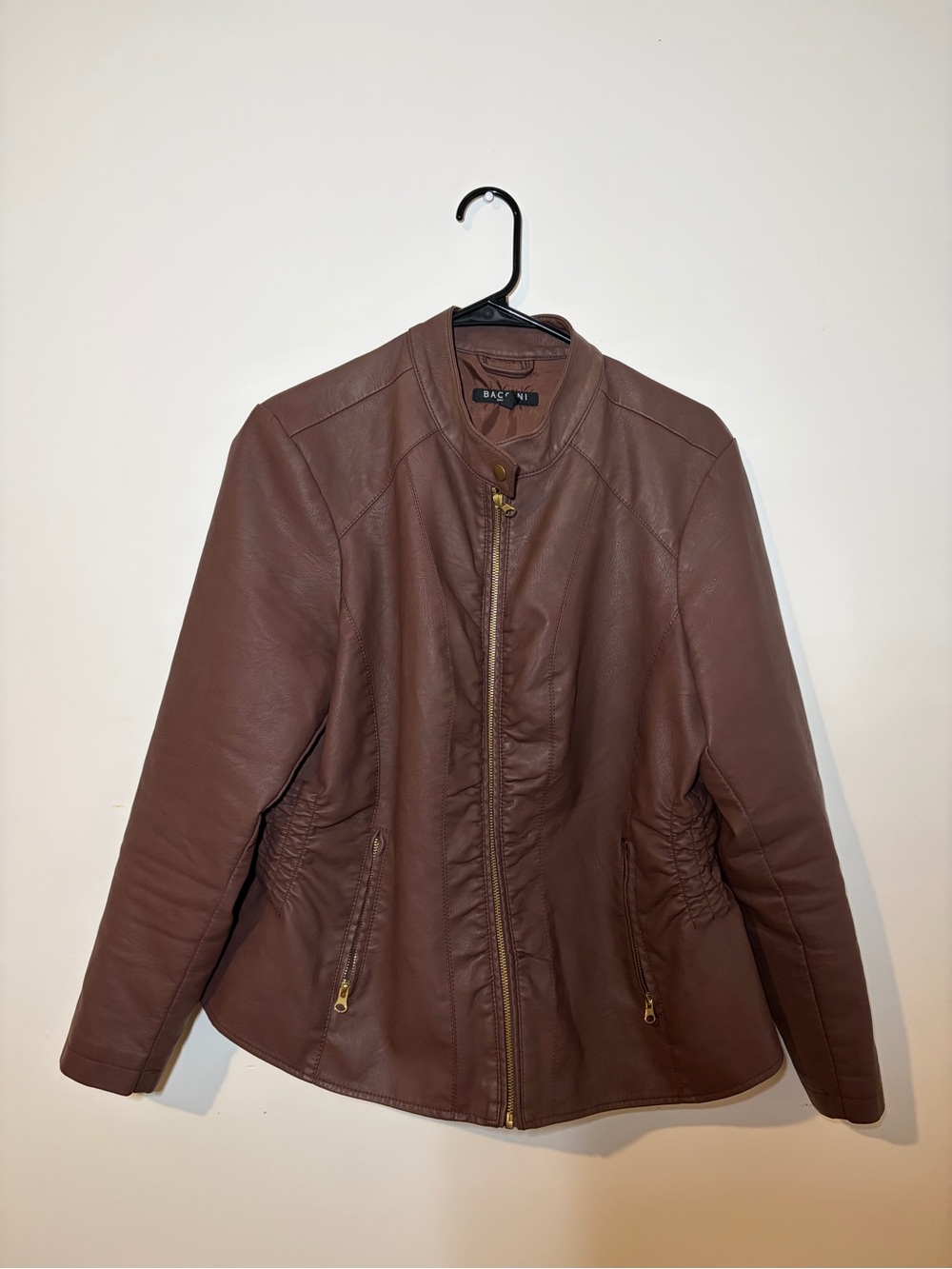 Baccini Brown Faux Leather Zip-Front Jacket